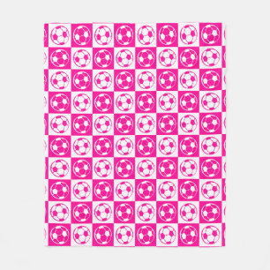 Checkboard Football / Soccer Ball Pattern - Pink   Fleece Blanket