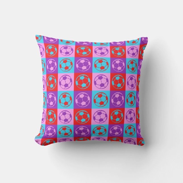 Checkboard Football / Soccer Ball Pattern Throw Pillow (Front)