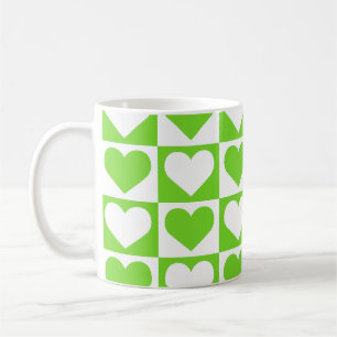 Checkboard Hearts Pattern - Green and White   Coffee Mug