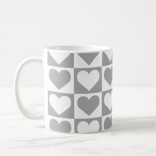 Checkboard Hearts Pattern - Grey and White   Coffee Mug