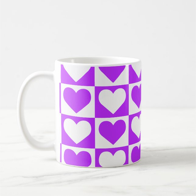 Checkboard Hearts Pattern - Purple and White   Coffee Mug (Left)