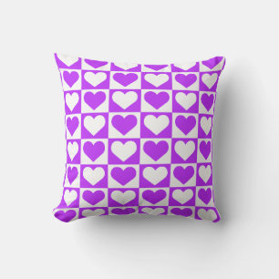 Checkboard Hearts Pattern - Purple and White Throw Pillow