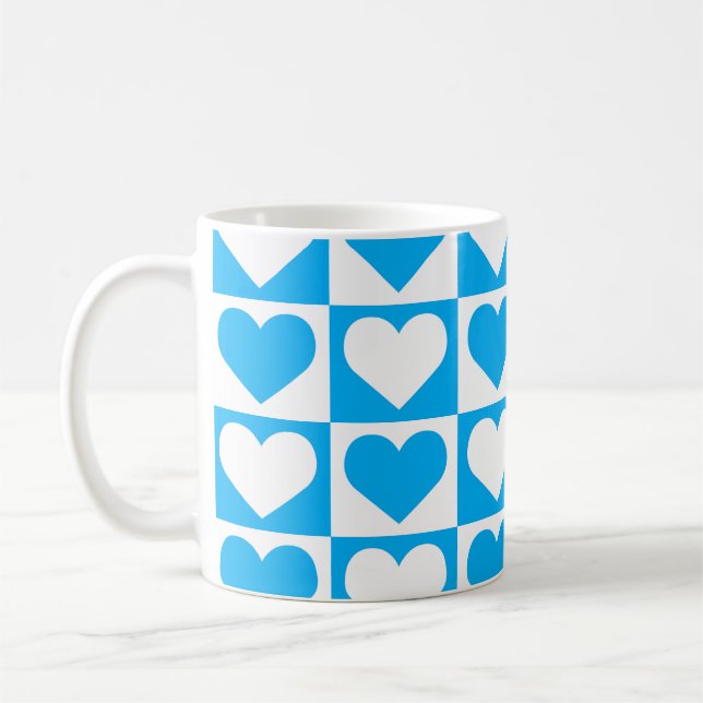 Checkboard Hearts Pattern - Sky Blue and White   Coffee Mug (Left)