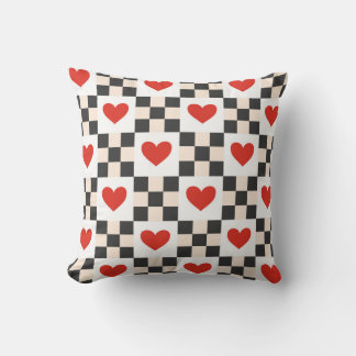 Checkboard Hearts Throw Pillow