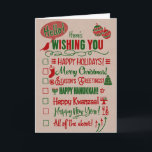 Checkbox Choose Your Holiday<br><div class="desc">Check of the boxes to wish the happiest of holidays to friends and family. The holiday season is all about celebrating, and this cute typography style card is a very nice way to include the special days celebrated by your friends, co-workers, and Lovones. Cheery design in green and red features...</div>