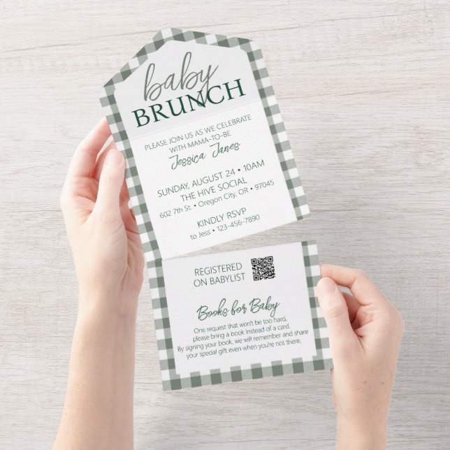 Checked Baby Brunch Invitation -Tear Off for Books (Tearaway)