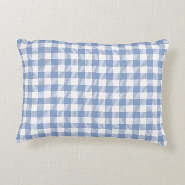 Checked Blue Gingham Classic Pattern Accent Pillow (Back)