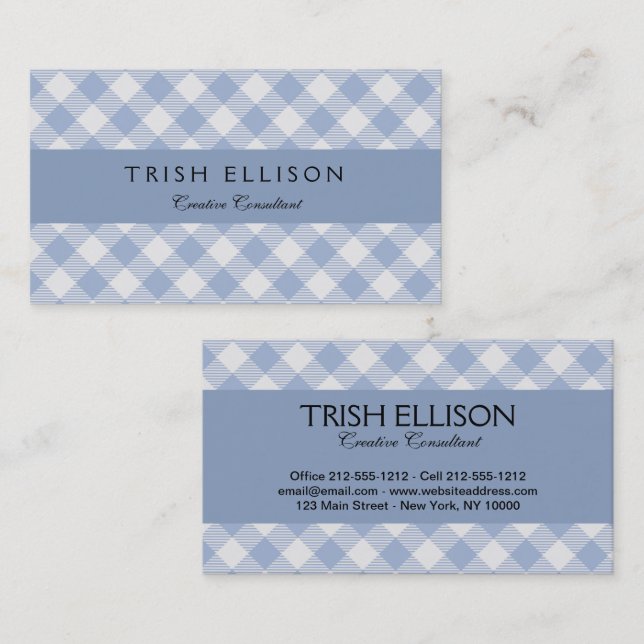 Checked Blue Gingham Classic Pattern Business Card (Front/Back)