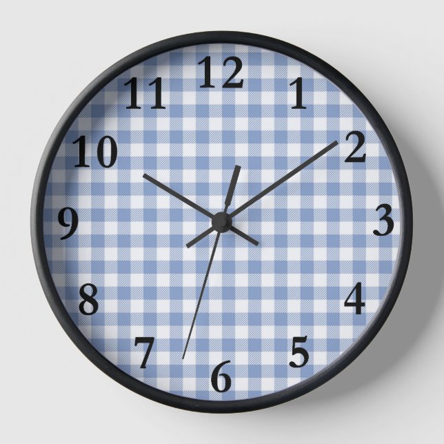 Checked Blue Gingham Classic Pattern Clock (Front)
