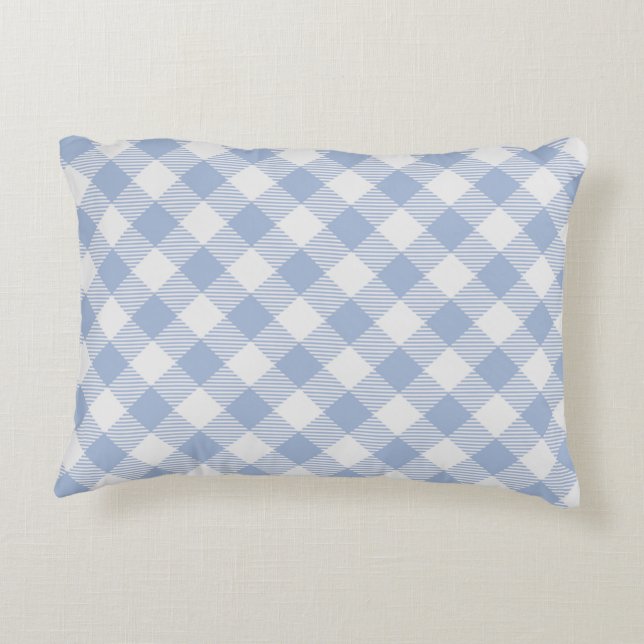 Checked Blue Gingham Classic Pattern Decorative Pillow (Back)