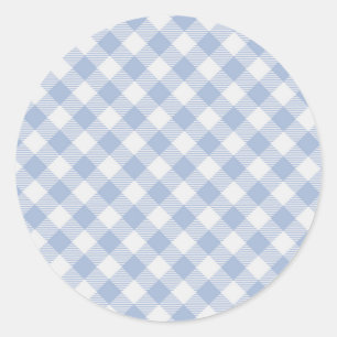 Checked Blue Gingham Classic Pattern Round Sticker