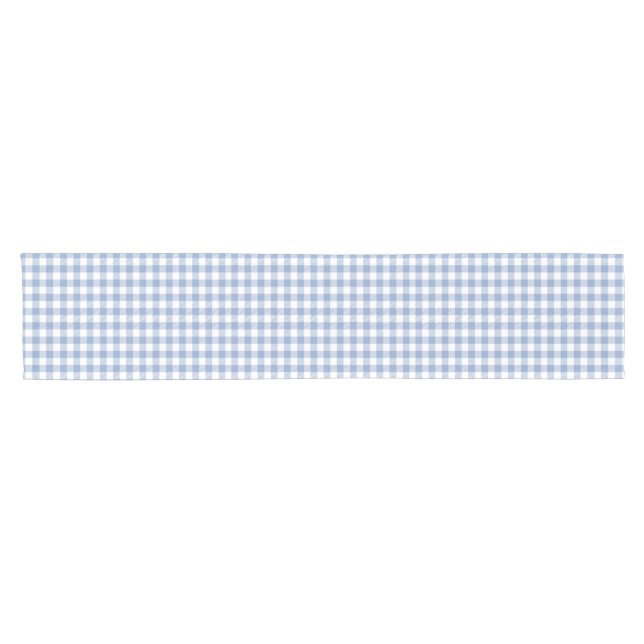 Checked Blue Gingham Classic Pattern Short Table Runner (Horizontal)