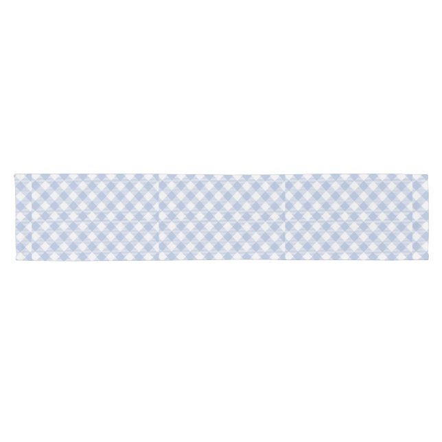 Checked Blue Gingham Classic Pattern Short Table Runner (Horizontal)