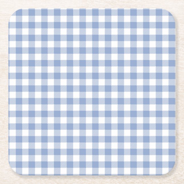 Checked Blue Gingham Classic Pattern Square Paper Coaster (Front)