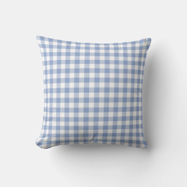 Checked Blue Gingham Classic Pattern Throw Pillow (Front)
