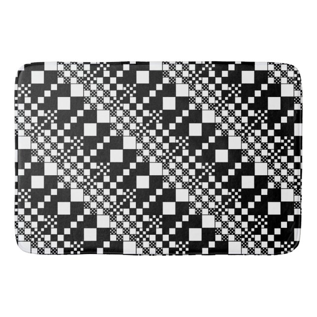 Checked, Checks - Black and White Bath Mat (Front)