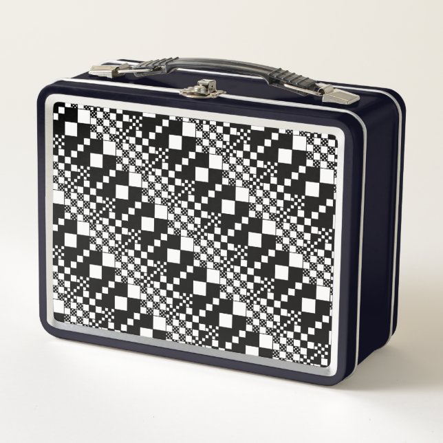 Checked, Checks - Black and White Metal Lunch Box (Front)