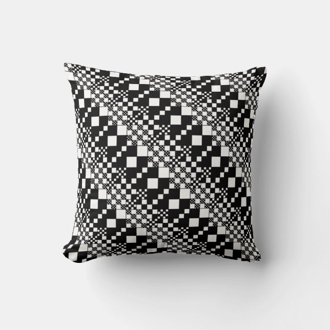 Checked, Checks - Black and White Throw Pillow (Front)