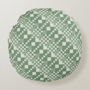Checked, Checks in Green Round Pillow