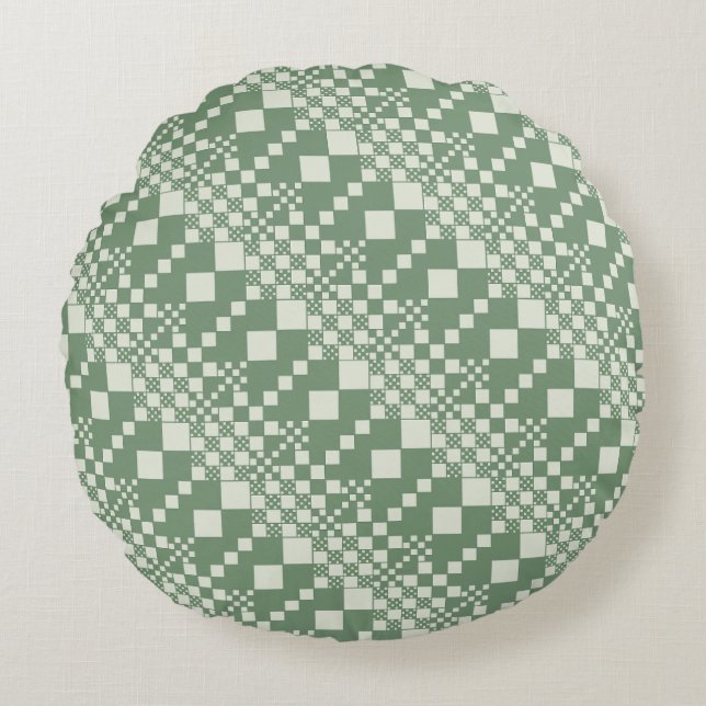 Checked, Checks in Green Round Pillow (Front)