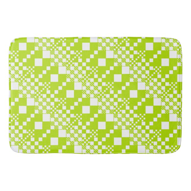  Checked, Checks - Lime Green and White Bath Mat (Front)