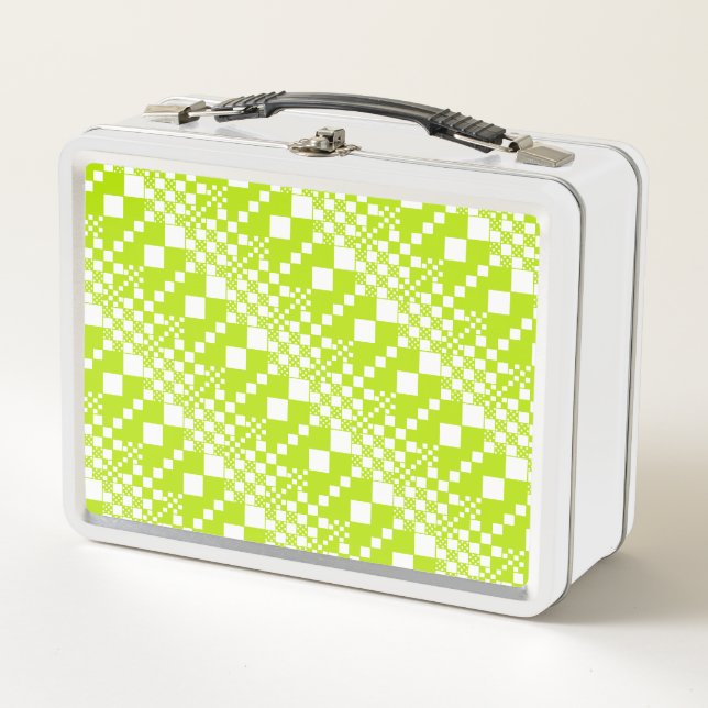  Checked, Checks - Lime Green and White Metal Lunch Box (Front)