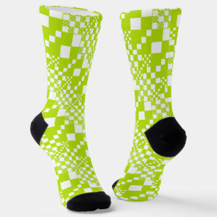  Checked, Checks - Lime Green and White Socks
