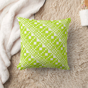 Checked, Checks - Lime Green and White Throw Pillow