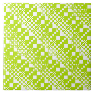 Checked, Checks - Lime Green and White Tile