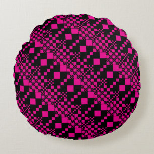 Checked, Checks - Magenta and Black Round Pillow