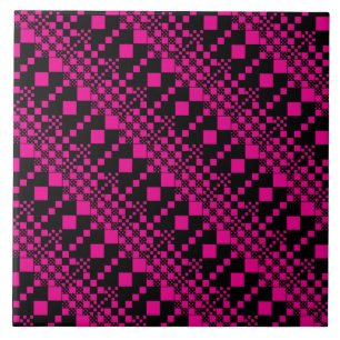 Checked, Checks - Magenta and Black Tile