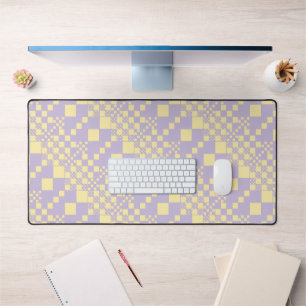 Checked, Checks - Pastel Yellow and Purple Desk Mat