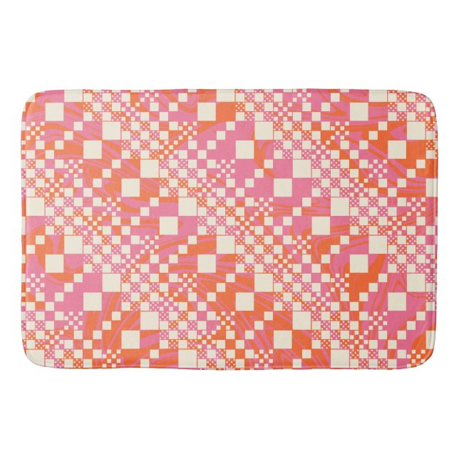 Checked, Checks - Pink, Orange and Cream Bath Mat (Front)