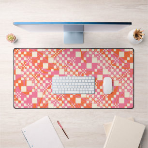 Checked, Checks - Pink, Orange and Cream Desk Mat