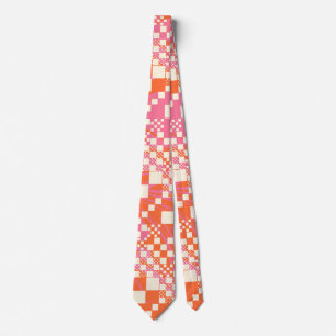 Checked, Checks - Pink, Orange and Cream Tie