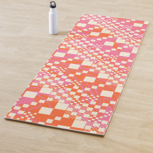 Checked, Checks - Pink, Orange and Cream Yoga Mat