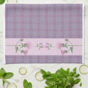 checked cottagecore  - Thistle Flower embroidery  Kitchen Towel