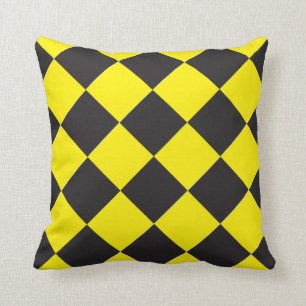 Checked Diamond Yellow and Black Throw Pillow