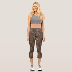 Checked pattern diagonal 2 tones b Brown Capri Leggings