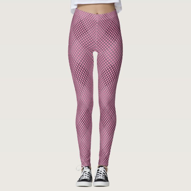 Checked pattern diagonal 2 tones w Lpink Leggings (Front)
