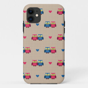 Checked pattern with love owls iPhone 11 case