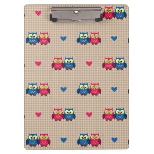 Checked pattern with love owls clipboard