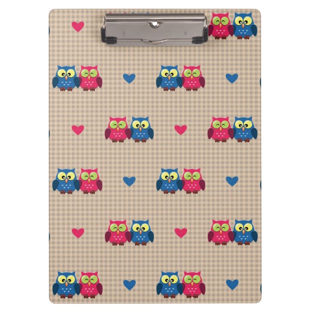 Checked pattern with love owls clipboard (Front)