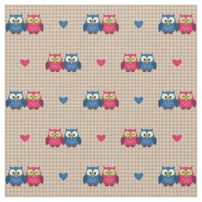 Checked pattern with love owls fabric (Close Up)