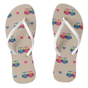 Checked pattern with love owls flip flops