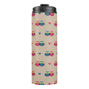 Checked pattern with love owls thermal tumbler