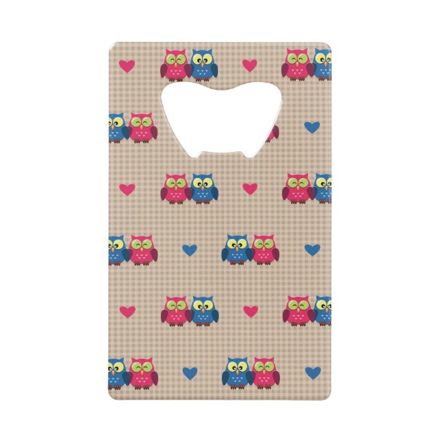 Checked pattern with love owls wallet bottle opener (Front)