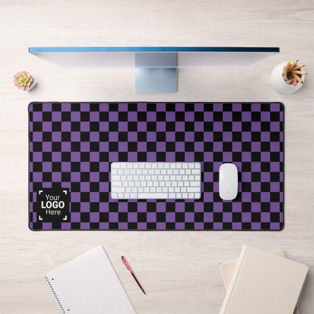 Checked Purple / Black with Your Business Logo Desk Mat (Office 1)