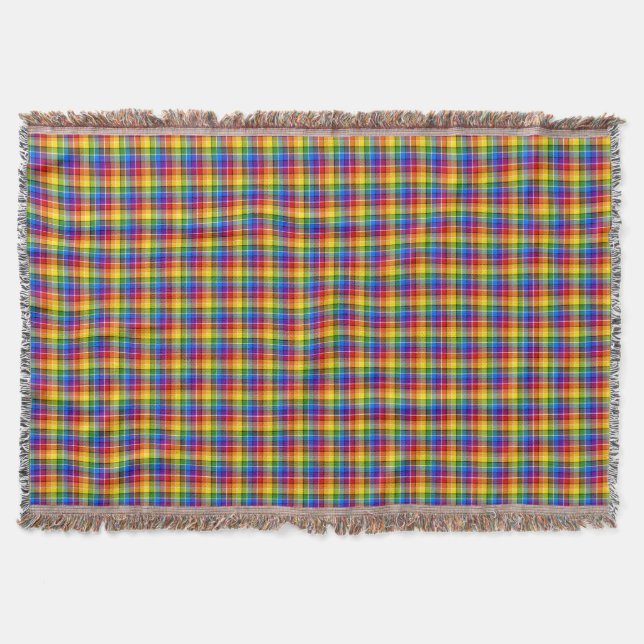 Checked Rainbow Plaid Throw Blanket (Front)