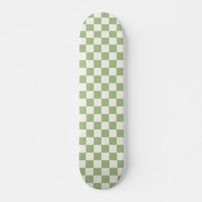 Checked Sage and Cream Pattern Skateboard (Front)